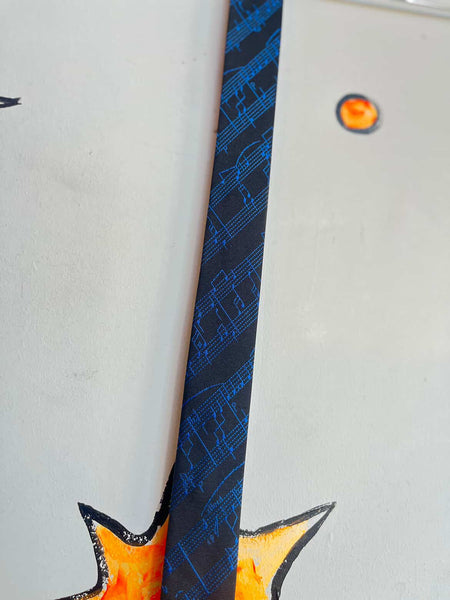 Dan Smith Retro Music Print Skinny Men's Neck Tie - Black & Blue Vintage Style
