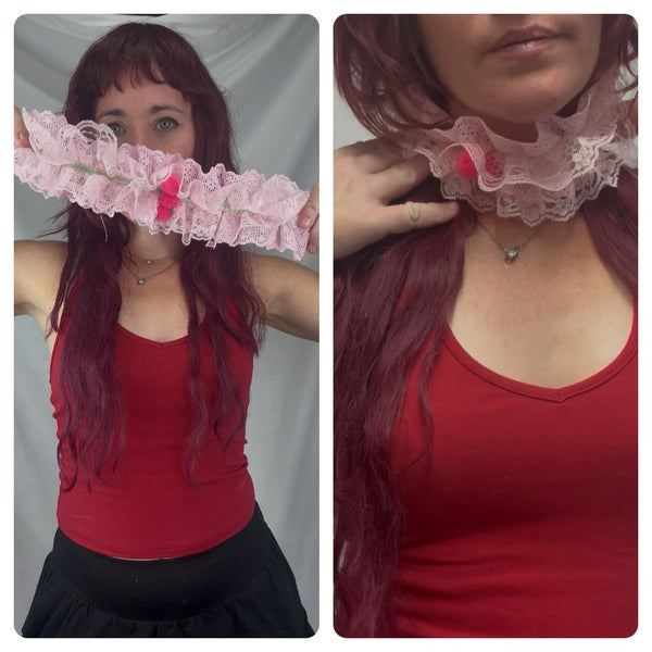 Pink Circus Neck Ruff – Clowncore Balletcore Fairy Rococo Choker – Free Size