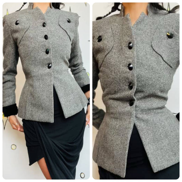 Vintage 1940s 50s Gray Wool Jacket - True Vintage Old Hollywood Elegance - Small
