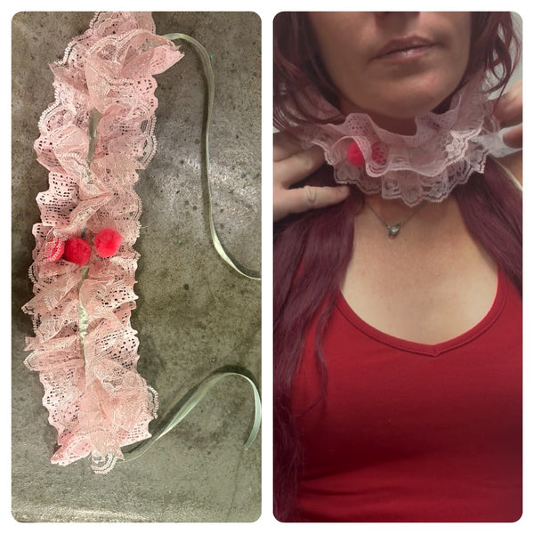 Pink Circus Neck Ruff – Clowncore Balletcore Fairy Rococo Choker – Free Size