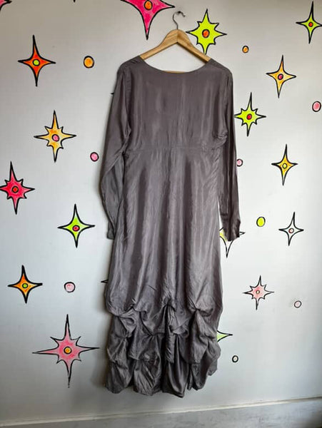 Silver Avant-Garde Maxi Dress Asymmetric Sculptural Bubble Hem Gown Minimalist M