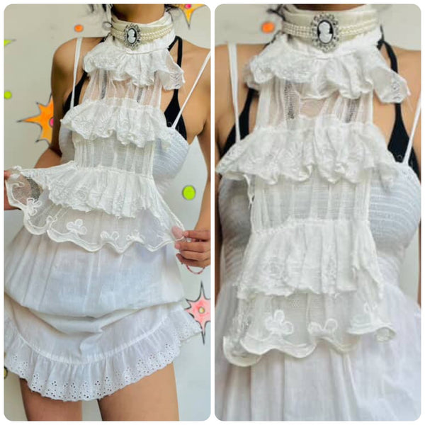 Handmade White Antique Lace Cravat – Steampunk Rococo Pirate Fairy Grunge