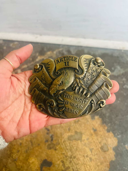 Vintage "Right to Bear Arms" Brass Belt Buckle – Second Amendment