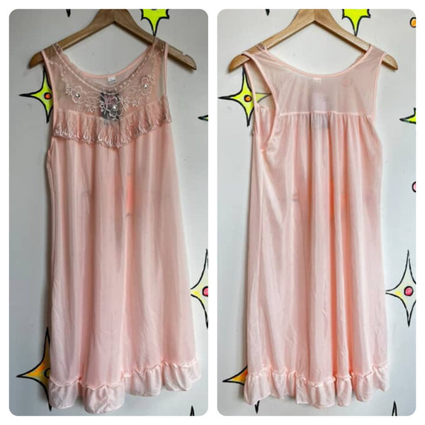 Pastel Pink Vintage Babydoll Nighty β Ruffles & Lace β Coquette Fairy Grunge β L