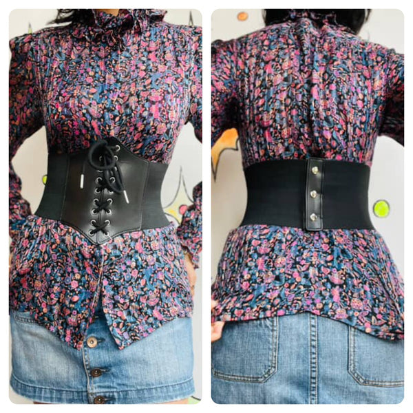 Black Stretchy Corset Belt - Witchy Goth Steampunk Victorian Revival