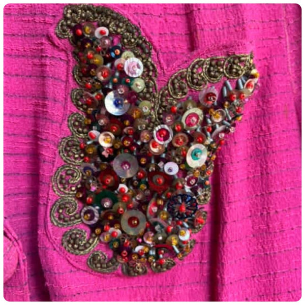 Charming One-of-a-Kind 1950s Candy Pink Blouse with Embellished Beaded Pocket S