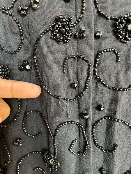 Vintage 1950s Black Beaded Wiggle Dress β Pin-Up Glam Goth Old Hollywood β Small
