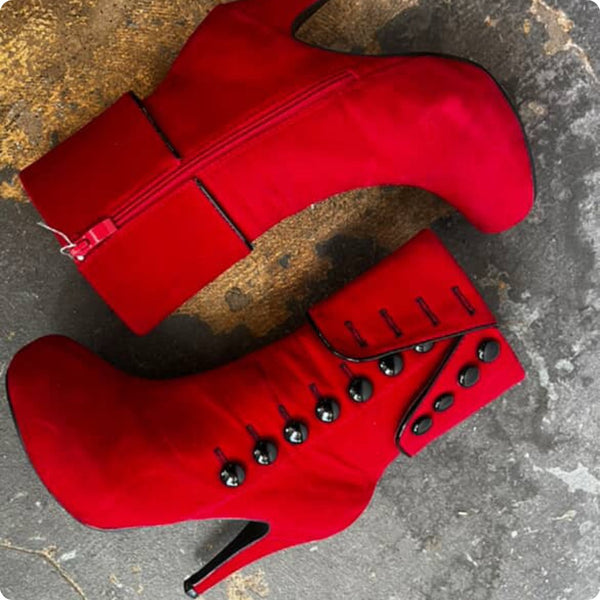 Velvet Red Ankle Boots - Pirate Vampire Goth Victorian Steampunk - Size 8.5