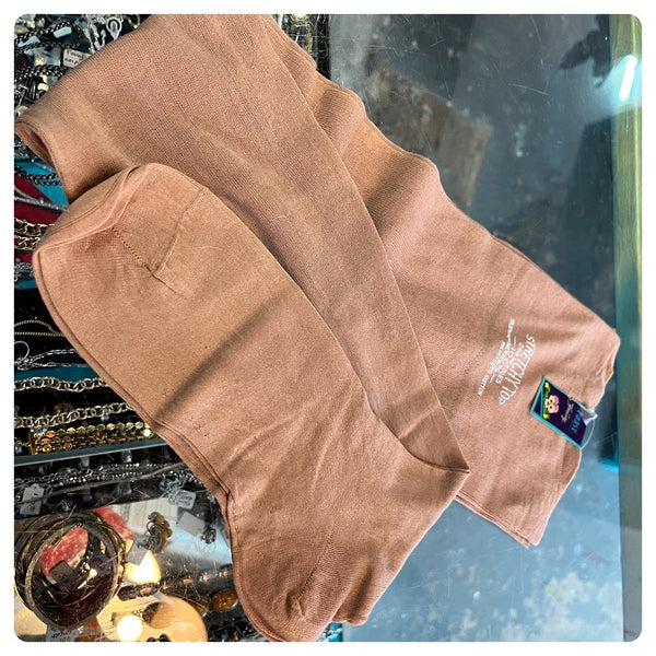 Antique Edwardian 1920s | Nude Deadstock Thigh High Cotton Stockings | One Size