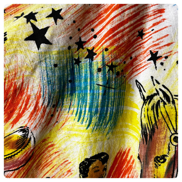 Vintage 1950s | Patio Skirt Hand Painted Western Full Swing Skirt