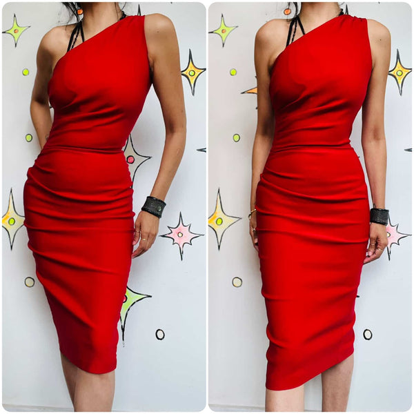 Retro 50s Repro Cherry Red Wiggle Dress – Pin-Up Glam by Stop Staring! – Small