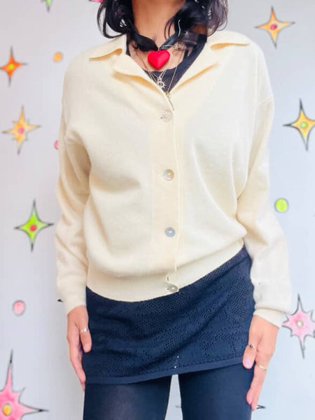 Vintage 1950s Beige Merino Wool & Cashmere Sweater – Cozy Classic Pinup Glam M/L