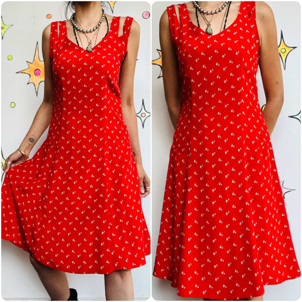 Y2K Cherry Red Silk Slip Dress – Anthropologie – Romantic Pirate Grunge Boho – 4