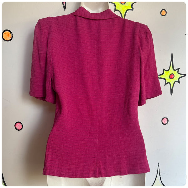 Charming One-of-a-Kind 1950s Candy Pink Blouse with Embellished Beaded Pocket S