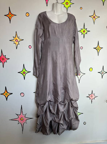 Silver Avant-Garde Maxi Dress Asymmetric Sculptural Bubble Hem Gown Minimalist M