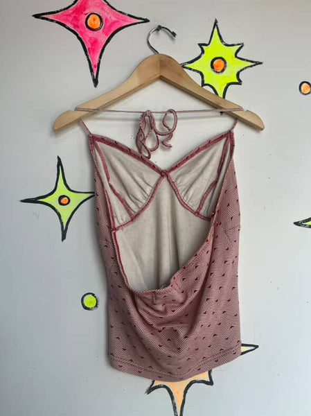 Keita Maruyama Tokyo Red Ditsy Heart Print Cami Halter Top Fairy Grunge - S / M
