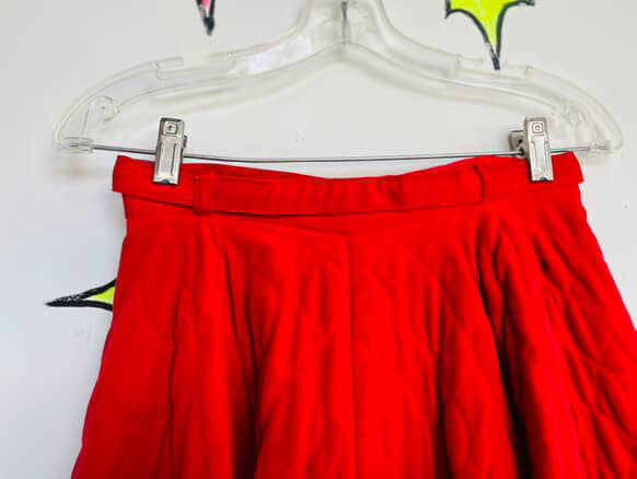 True Vintage 1950s Cherry Red Quilted Velvet Circle Skirt - Swing Rockabilly - S