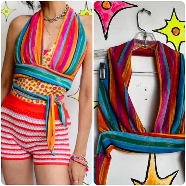 Rainbow Boho Festival Halter Top - Fairy Grunge Pride Y2K Rave Style - Small