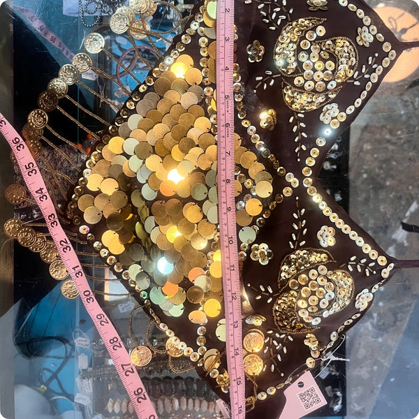 Boho Gypsy Fairy Grunge Beaded Gold Coins Halter Top Show Girl Dance One Size