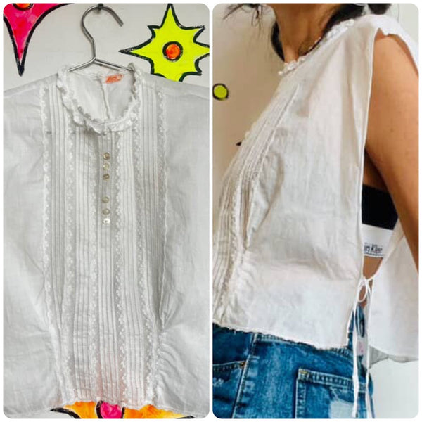 Antique Victorian White Lace Babydoll Accessory Ruffle Mock Blouse Rococo