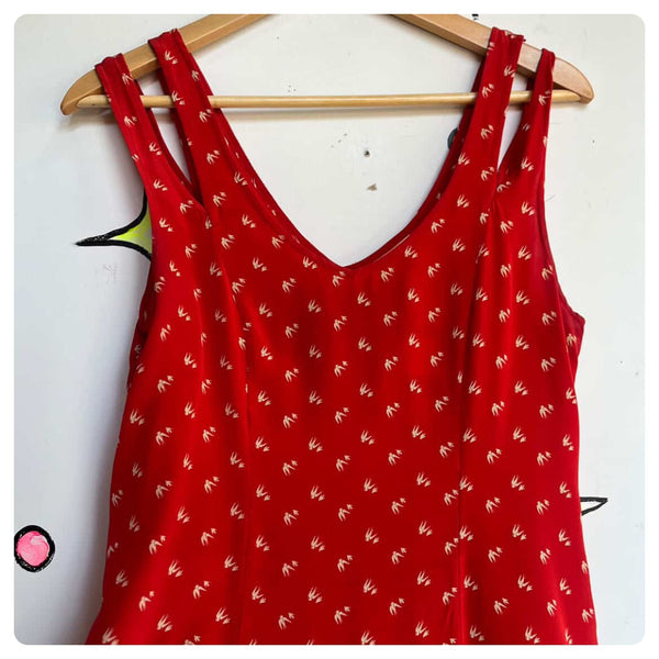 Y2K Cherry Red Silk Slip Dress – Anthropologie – Romantic Pirate Grunge Boho – 4