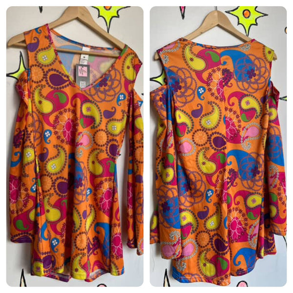 Retro 90s Does 60s/70s MOD GoGo Psychedelic Rainbow Paisley Mini Dress – M