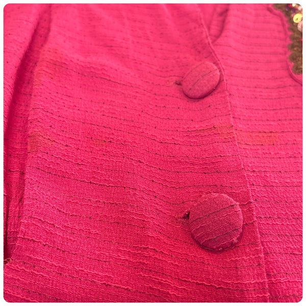 Charming One-of-a-Kind 1950s Candy Pink Blouse with Embellished Beaded Pocket S
