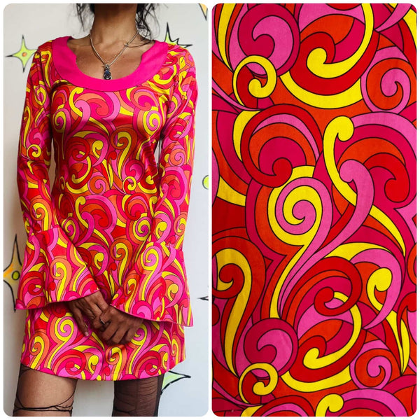Retro 90s Does 60s/70s MOD GoGo Psychedelic Pink Paisley Mini Dress - S