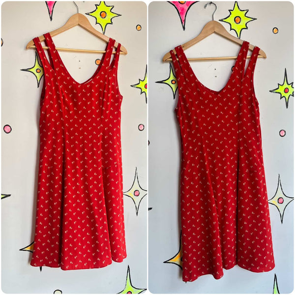 Y2K Cherry Red Silk Slip Dress – Anthropologie – Romantic Pirate Grunge Boho – 4