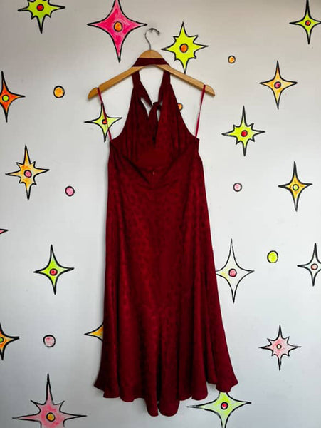 Michael Kors Red Leopard Print Silk Halter Dress Siren Cocktail Party Dress - 8