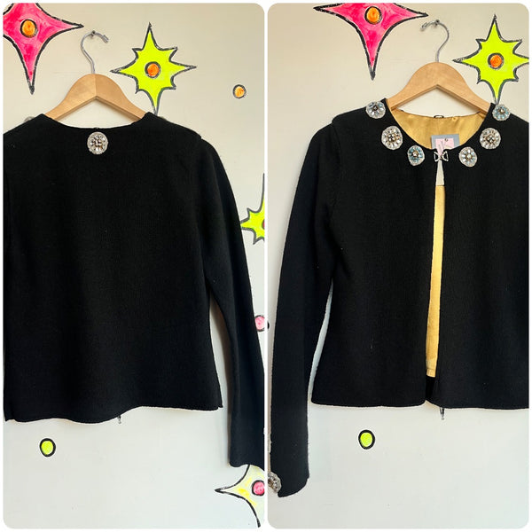 Vintage 90s does 50s | Beaded Black Boho Grunge Whimsy Goth Wool Cardigan | M