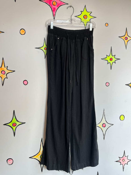 Y2K Boho Fairy Grunge Black Soft Linen Pants β Flowy & Stretchy - Size M