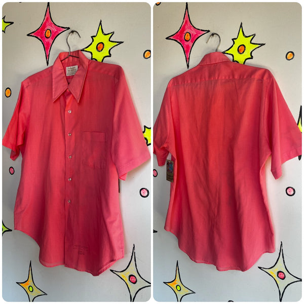 Vintage 1960s 70s | Men’s Pink Big Collar Retro Groovy Cotton Shirt | Medium