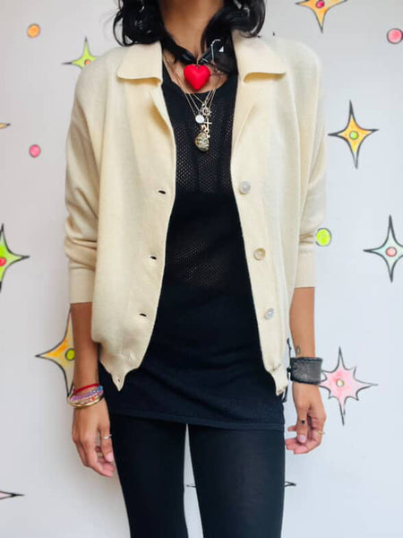 Vintage 1950s Beige Merino Wool & Cashmere Sweater – Cozy Classic Pinup Glam M/L