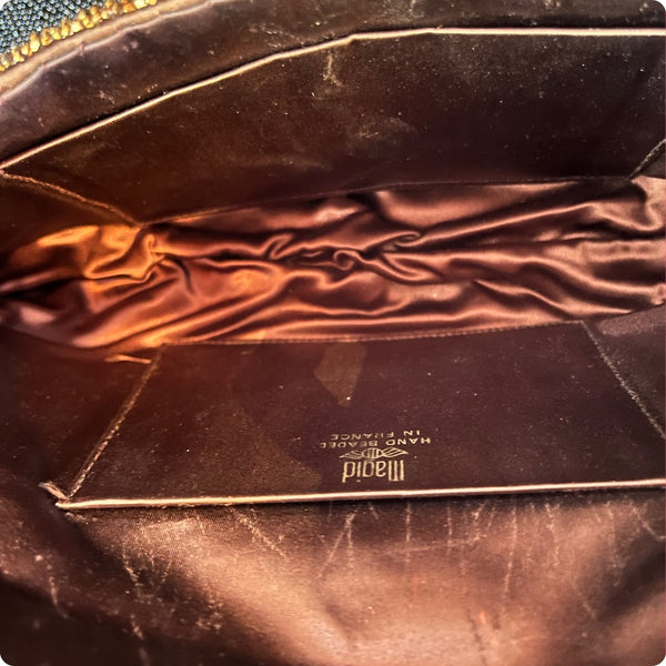 Vintage 1950s 60s | Metallic Bronze Gold Brown Beaded Purse Bag Handbag Clutch