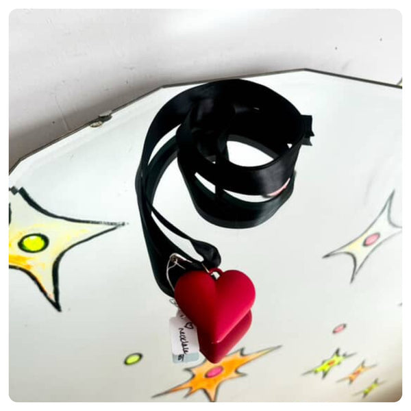 Y2K Fairy Grunge Whimsy Goth Red Heart Choker Necklace – Black Satin Ribbon