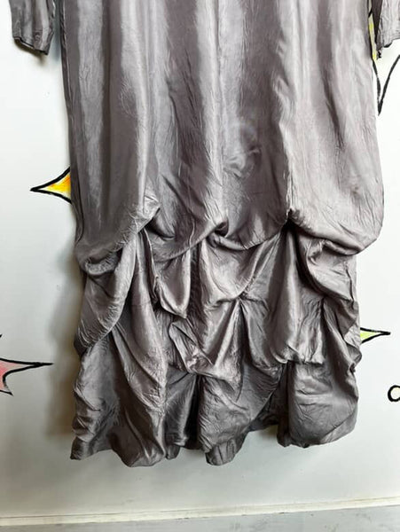 Silver Avant-Garde Maxi Dress Asymmetric Sculptural Bubble Hem Gown Minimalist M