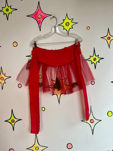 Vintage 1950s Sheer Red Christmas Apron Sequin Holiday Hostess Pin-Up Apron - SM