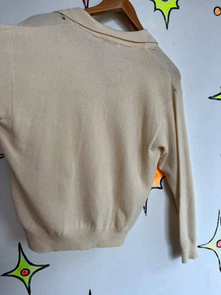 Vintage 1950s Beige Merino Wool & Cashmere Sweater – Cozy Classic Pinup Glam M/L