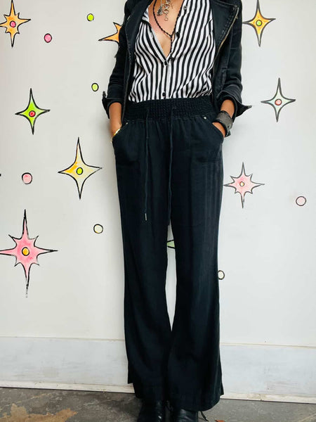 Y2K Boho Fairy Grunge Black Soft Linen Pants β Flowy & Stretchy - Size M