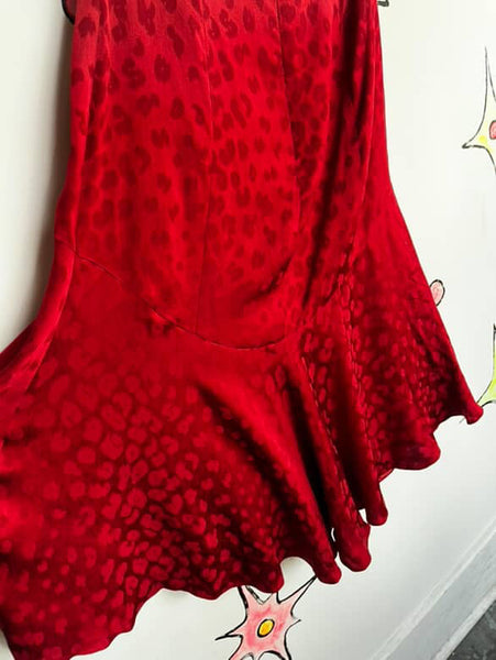 Michael Kors Red Leopard Print Silk Halter Dress Siren Cocktail Party Dress - 8