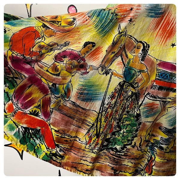 Vintage 1950s | Patio Skirt Hand Painted Western Full Swing Skirt