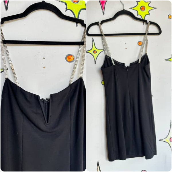 Y2K Glam LBD - Slip Dress with Rhinestone Straps - Glittery Party Baddie Dress