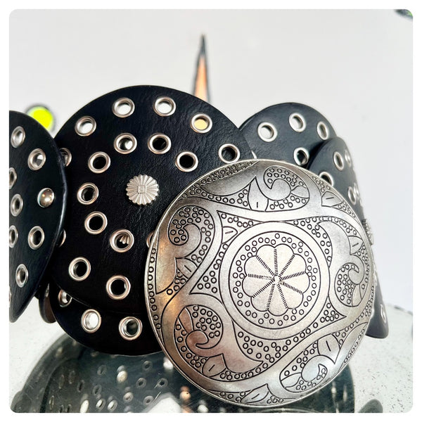 Retro Y2K | Concho Western Boho Wide Chunky Cowgirl Vegan Leather Belt