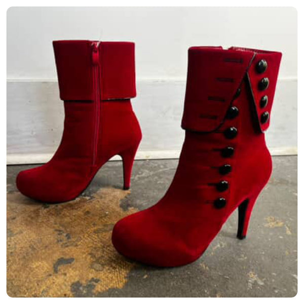 Velvet Red Ankle Boots - Pirate Vampire Goth Victorian Steampunk - Size 8.5