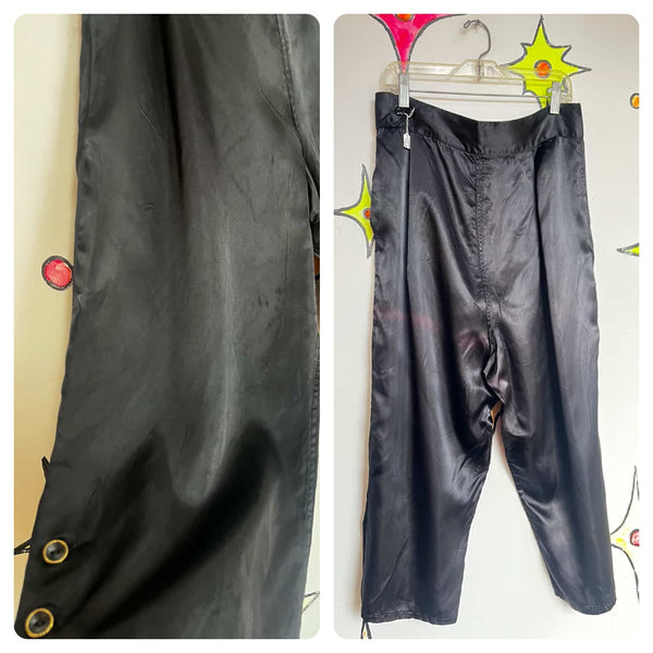 Vintage 1930s Black Silk High-Waisted Loungewear Trousers | Capri Pants | 29