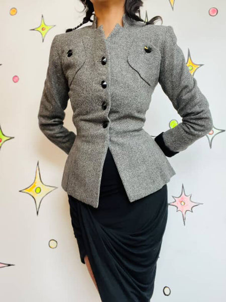 Vintage 1940s 50s Gray Wool Jacket - True Vintage Old Hollywood Elegance - Small