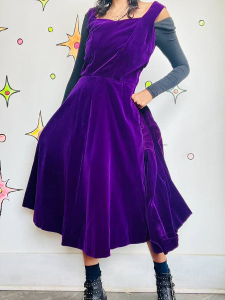 Vintage 1940sβ50s Bright Purple Velveteen 3-Piece Suit | Fit & Flare | 28β Waist