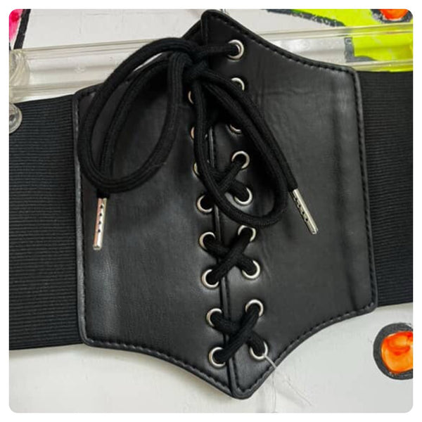 Black Stretchy Corset Belt - Witchy Goth Steampunk Victorian Revival