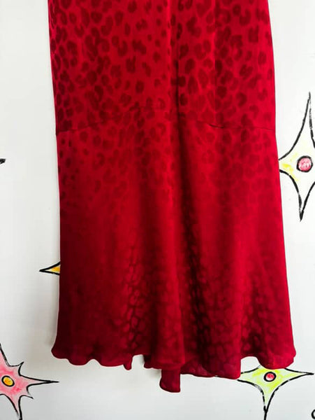Michael Kors Red Leopard Print Silk Halter Dress Siren Cocktail Party Dress - 8